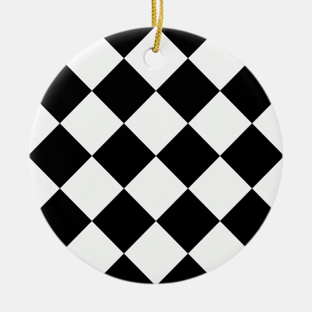 Diag kariertes großes - Weiß und Schwarzes Keramik Ornament (Vorne)