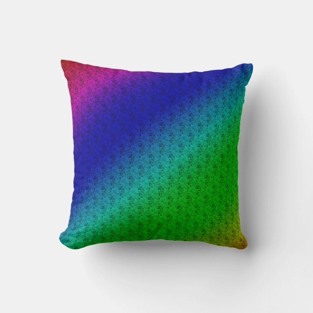 Diag Rainbow Gradient Blumenmuster Blau Grün Kissen (Vorderseite)