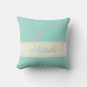 Diagonal Aqua Blue Creme Streifen Individuelle Nam Kissen