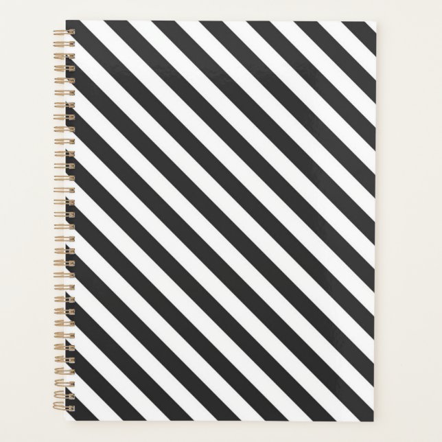 Diagonal black and white stripes  pattern planner planer (Vorderseite)