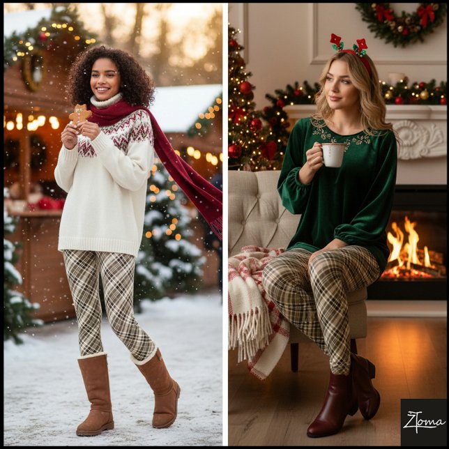 Diagonal Brown Tan Neutral Tartan Plaid Leggings (Von Creator hochgeladen)