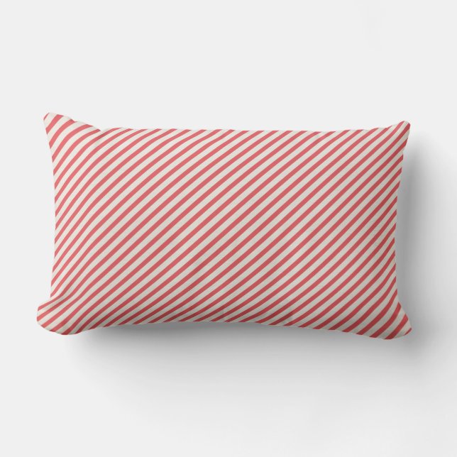 Diagonal Cherry und Cream Strip Muster Lendenkissen (Vorderseite)