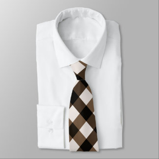 Diagonal Gingham in Dark Brown, Kaffee, Creme Krawatte