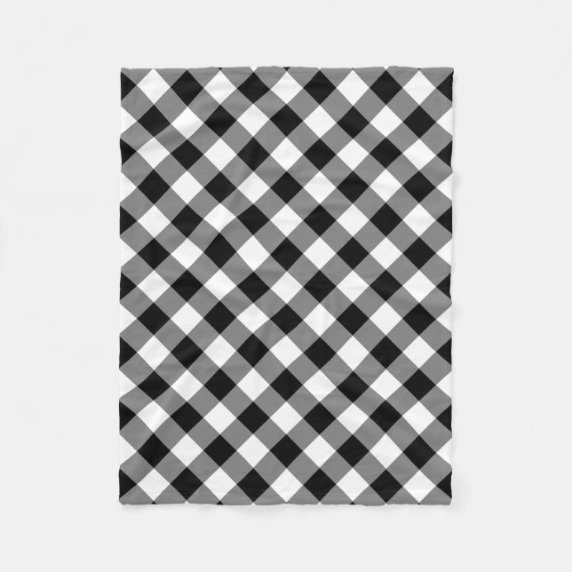 Diagonal-Gingham-Karo in Schwarz und Weiß Fleecedecke (Vorderseite)
