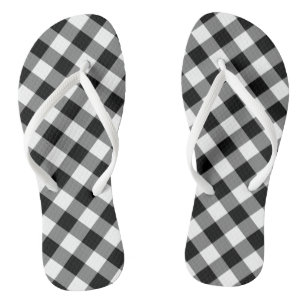 Diagonal-Gingham-Karo in Schwarz und Weiß Flip Flops