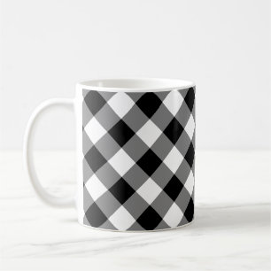 Diagonal-Gingham-Karo in Schwarz und Weiß Kaffeetasse