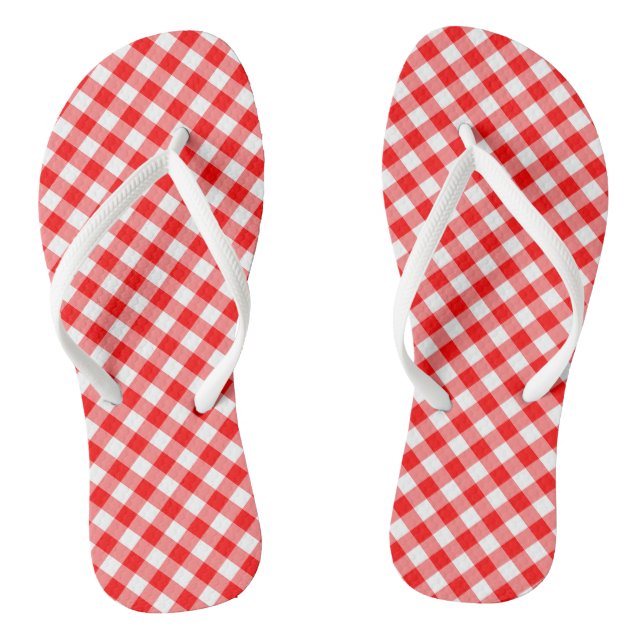 Diagonal Gingham Karo, rot und weiß Flip Flops (Fußbett)