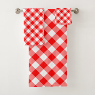 Diagonal-Gingham-Karo, rot und weiß, groß Badhandtuch Set