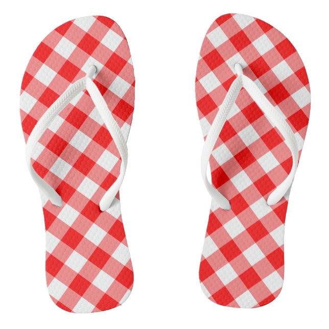 Diagonal-Gingham-Karo, rot und weiß, groß Flip Flops (Fußbett)
