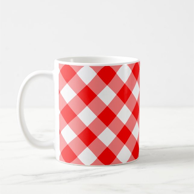 Diagonal-Gingham-Karo, rot und weiß, groß Kaffeetasse (Links)