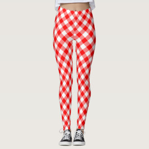Diagonal Gingham Karo, rot und weiß Leggings