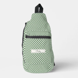 Diagonal Gingham Muster grün mit Namen Crossbody Bag