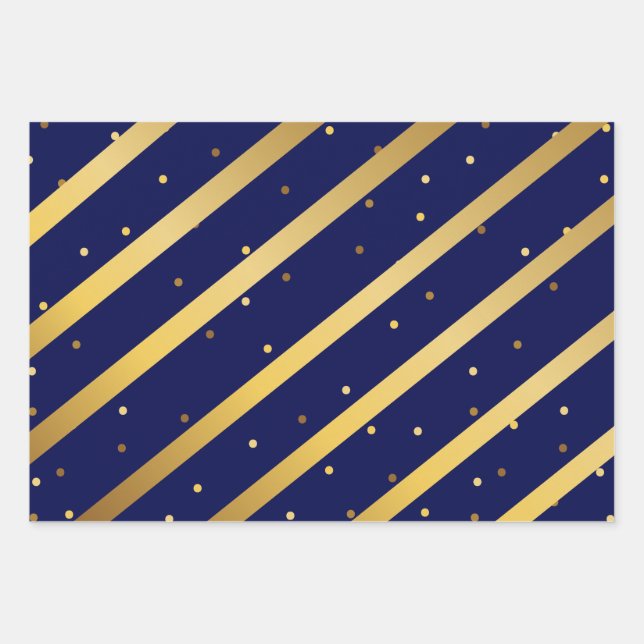 Diagonal Gold Stripes Polka Dots Red Blue Green Geschenkpapier Set (Vorderseite)