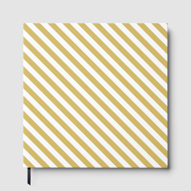 Diagonal golden yellow and white stripes pattern gästebuch (Vorderseite)