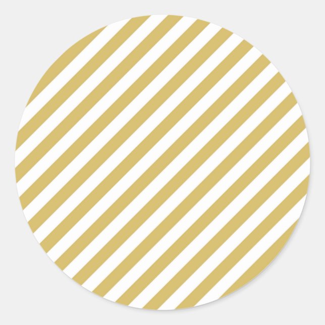 Diagonal golden yellow and white stripes pattern runder aufkleber (Vorderseite)