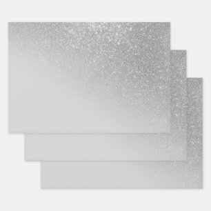 Diagonal Gray Silver Glitzer Gradient Ombre Geschenkpapier Set