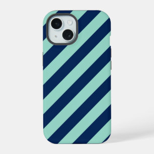 Diagonal Mint Green et Navy Blue Stripes