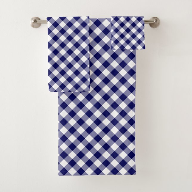 Diagonal Navy und White Checked Kariert Handtuch S Badhandtuch Set (Insitu)