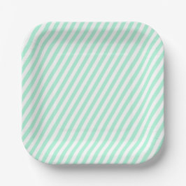 Diagonal Pastel Mint Grünstreifen Sommer gestreift Pappteller