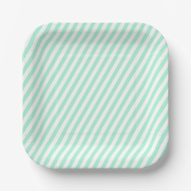 Diagonal Pastel Mint Grünstreifen Sommer gestreift Pappteller (Vorderseite)
