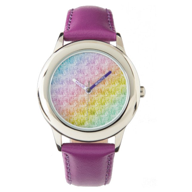 Diagonal Pastel Rainbow Scribbles Armbanduhr (Vorderseite)