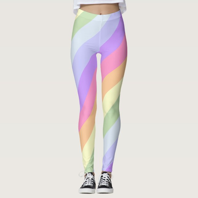 Diagonal Pastel Rainbow Streifen Leggings (Vorderseite)