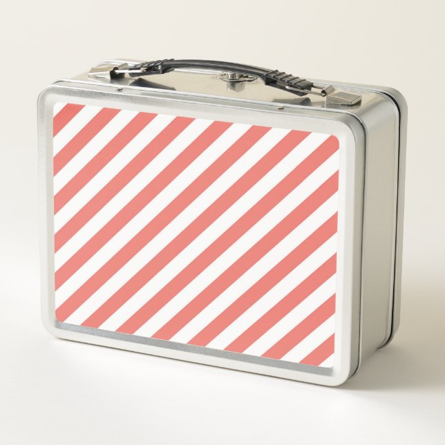 Diagonal pattern of pink and white stripes metall brotdose (Rückseite)