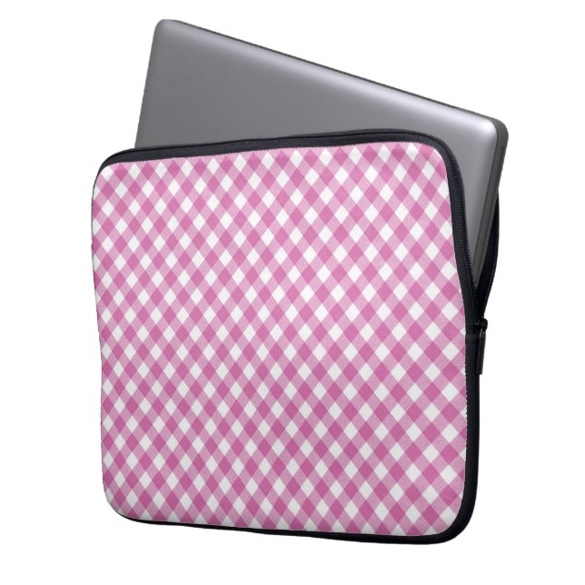 Diagonal Pink and White Gingham  Laptopschutzhülle (Vorderseite Links)