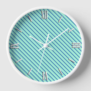 Diagonal pinstripes - aqua  and navy wanduhr