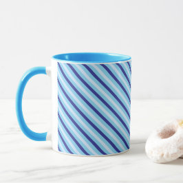 Diagonal Pinstripes Navy Blau und Türkis Tasse