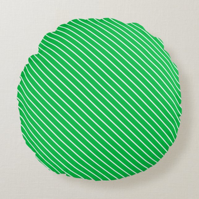 Diagonal pinstripes - smaragdgrün und weiß rundes kissen (Vorderseite)