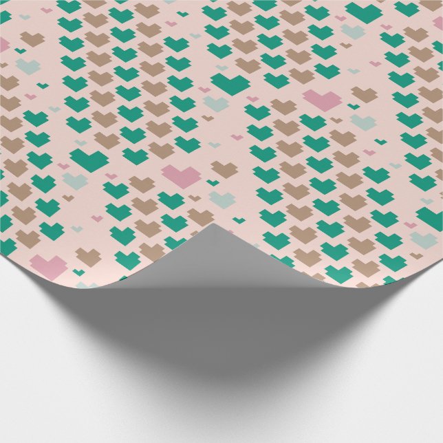 Diagonal Pixel Heart Pattern Geschenkpapier (Ecke)