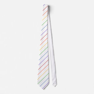 Diagonal Rainbow Thin Stripe White Krawatte