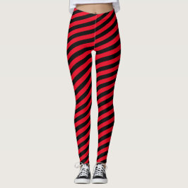 Diagonal Red and Black Swirly Stripes Leggings