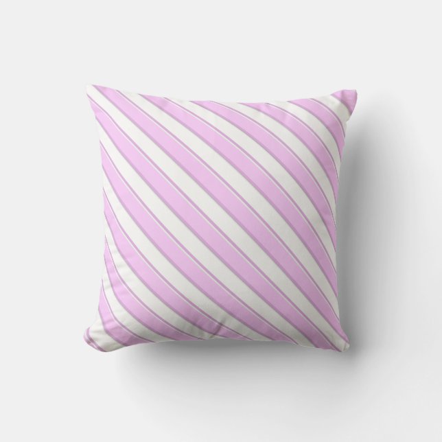 Diagonal rosa Streifen auf Weiß Kissen (Vorderseite)