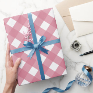 Diagonal rosa und Weißbüffel Kariert Geschenkpapier