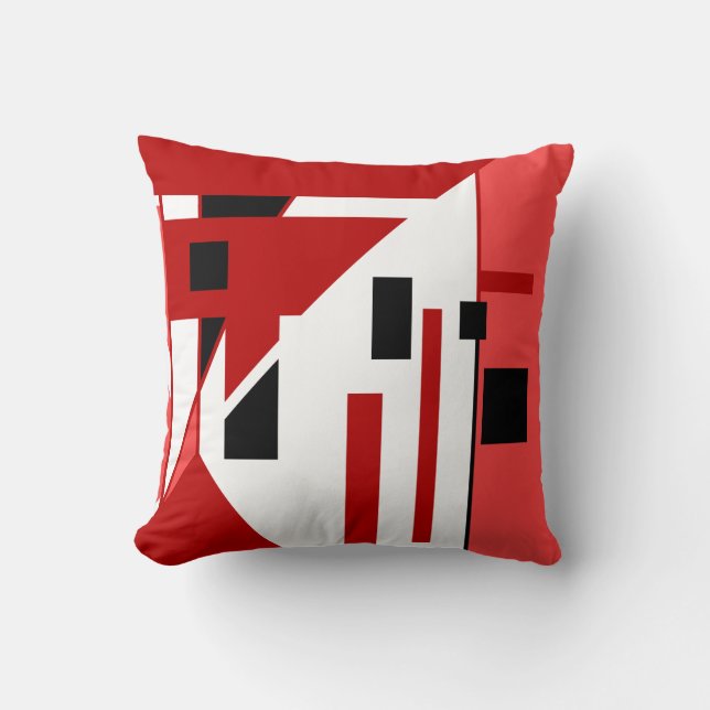 Diagonal Rot mit Schwarz-weiß geometrischem Design Kissen (Vorderseite)