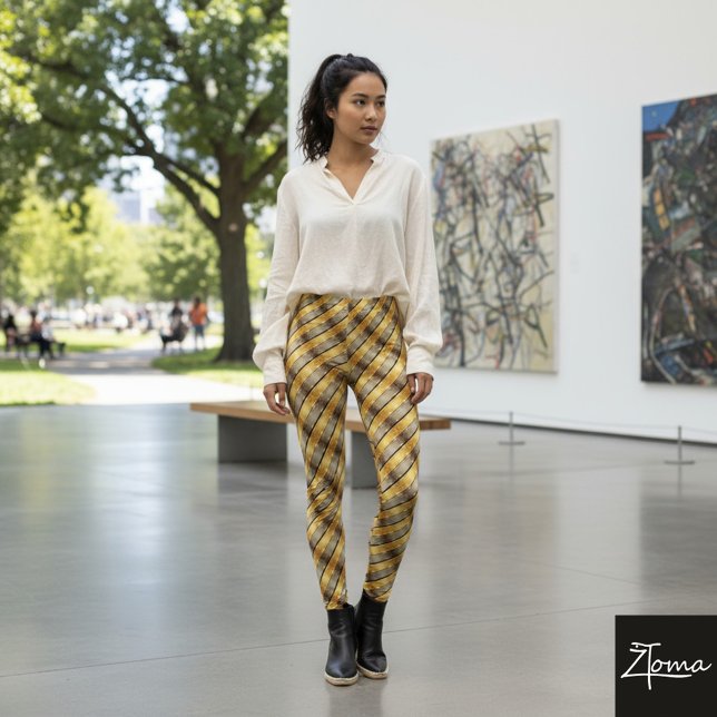 Diagonal Stripe Brown Gold Metallic Glossy Leggings (Von Creator hochgeladen)