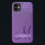 Diagonal Violet Lila Glitzer Gradient Monogramm Case-Mate iPhone Hülle<br><div class="desc">Dieses elegante und mädchenhafte Design ist perfekt für die elegante und stilvolle Frau. Es verfügt über ein Imitat, das funkelnd violett lila Glitzer Diagonalgradientenombre auf einem violetten lila Hintergrund gedruckt. Es ist ein einzigartiger Einblick in den Trend des Glitzer, der derzeit sehr beliebt ist. Es ist ein hübsches, glamouröses, modernes...</div>