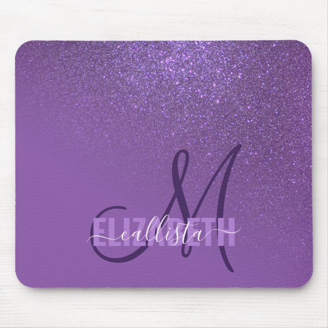 Diagonal Violet Lila Glitzer Gradient Ombre Mousepad (Vorne)