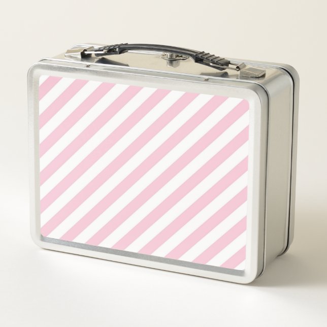 Diagonal white and pink stripes pattern metall brotdose (Rückseite)