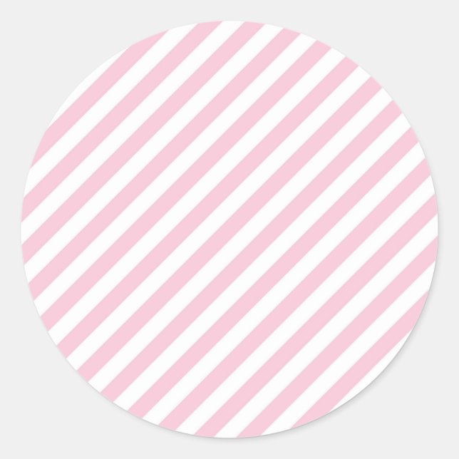 Diagonal white and pink stripes pattern runder aufkleber (Vorderseite)