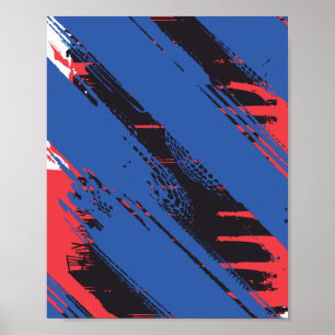 Diagonale blaue, schwarze und rote Pinseltextur Poster
