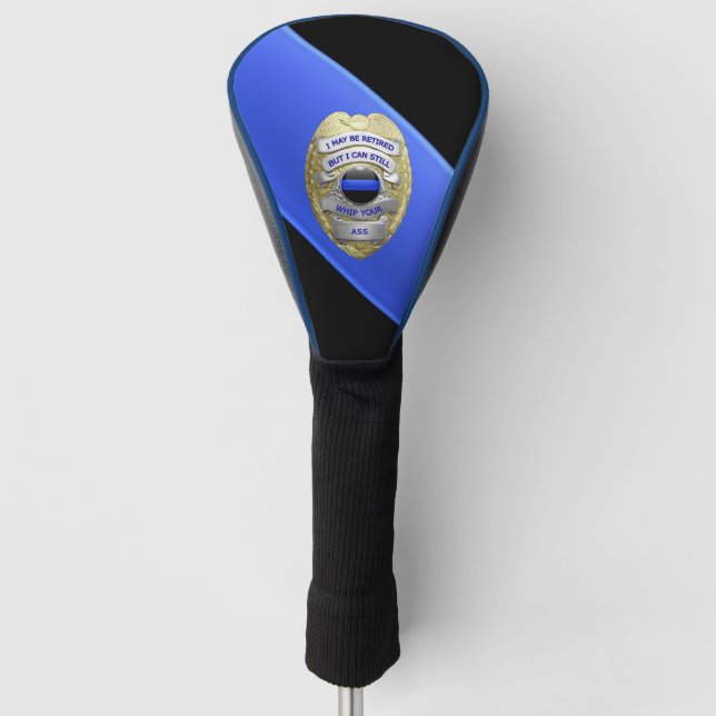 Diagonale dünne blaue Linie und lustiges Golf Headcover (Vorderseite)