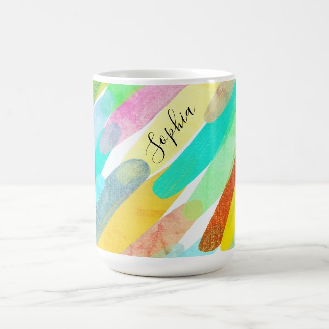 Diagonale Farbstriche, Name, 70er Abstrakte Kunst Kaffeetasse (Mittel)