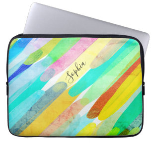 Diagonale Farbstriche, Name, 70er Abstrakte Kunst Laptopschutzhülle