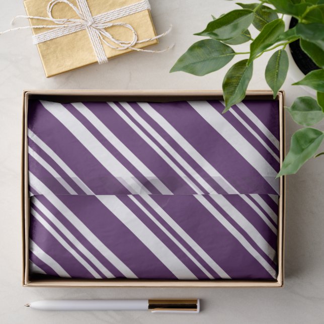 Diagonale Lila und weiße Streifen Seidenpapier (Geschenk)
