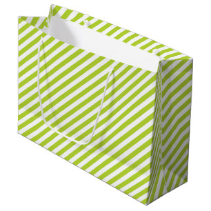 Diagonale Limettengrün- und weiße Streifenmuster Große Geschenktüte