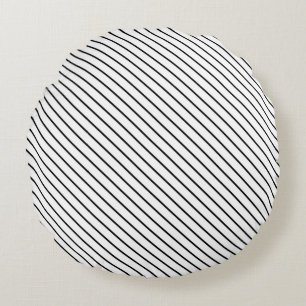 Diagonale Nadelstreifen - weiß und schwarz Rundes Kissen