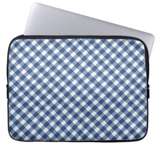Diagonale Navy-Blau-Weiß-Gingham Laptopschutzhülle